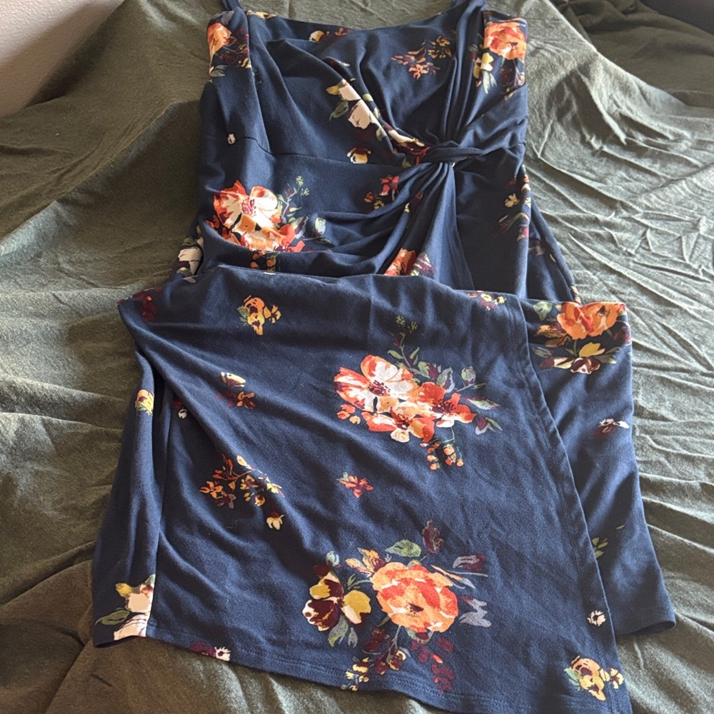 nine britton Navy Mini Dress with Orange Floral Print